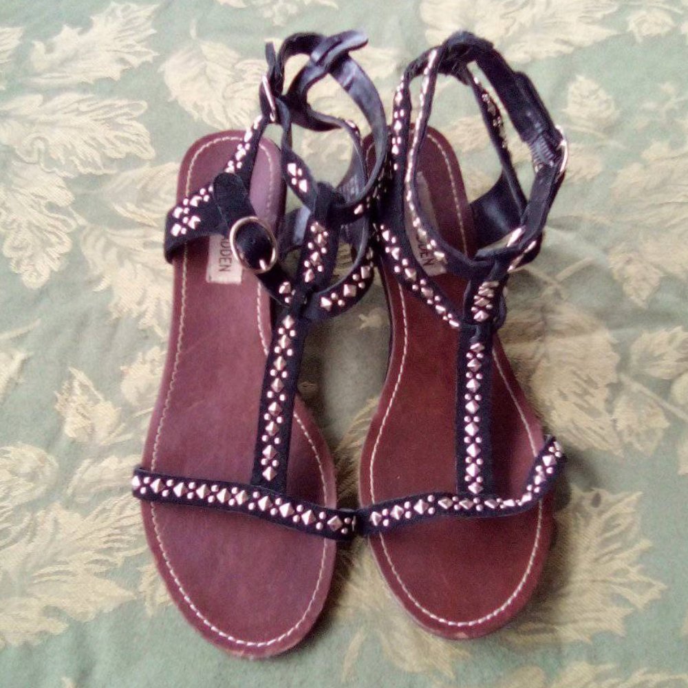 Studded Suede Steve Madden Wedges with Double Ankle Strap.